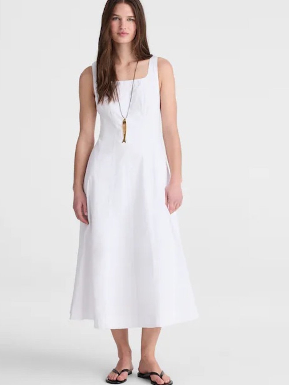 Madewell The Rylee Midi Dress Size 12 White Sleeveless Square Neck Cotton